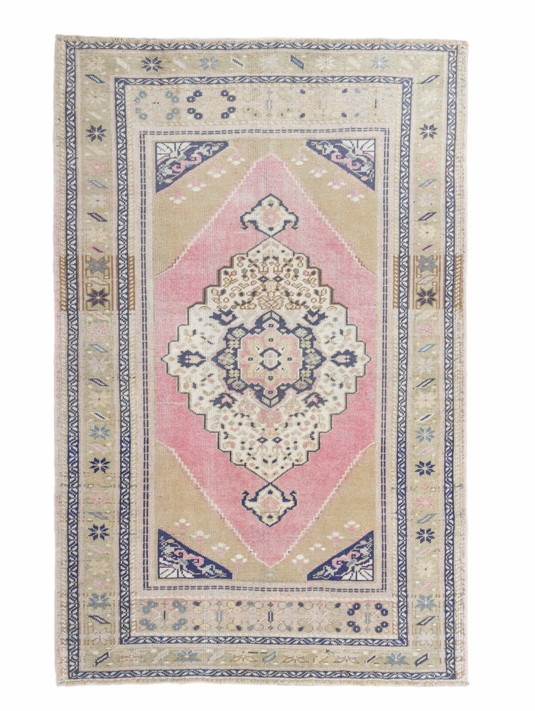 Vintage Traditional Turkish Oushak Wool Rug 3.10x5.11 ft Handmade Area Carpet