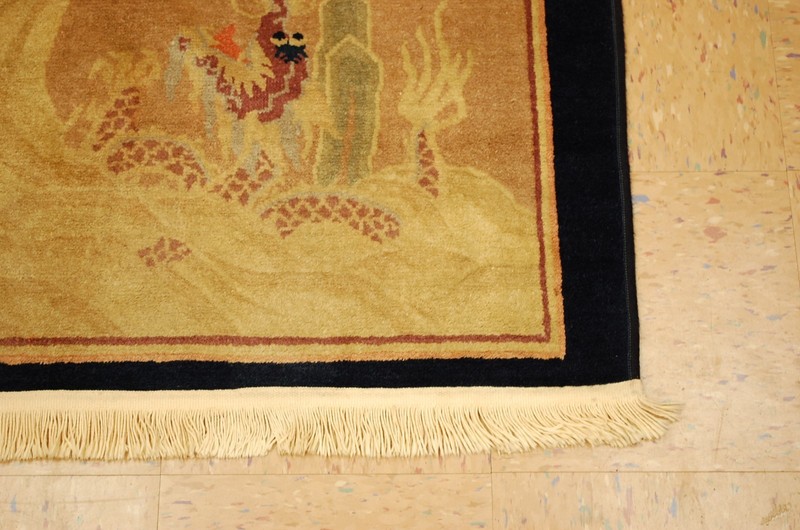 Pre 1900s ANTIQUE FIVE CLAWED CHINESE SEA and CLOUD FIGHTING DRAGON RUG 3.5x4.7 gallery