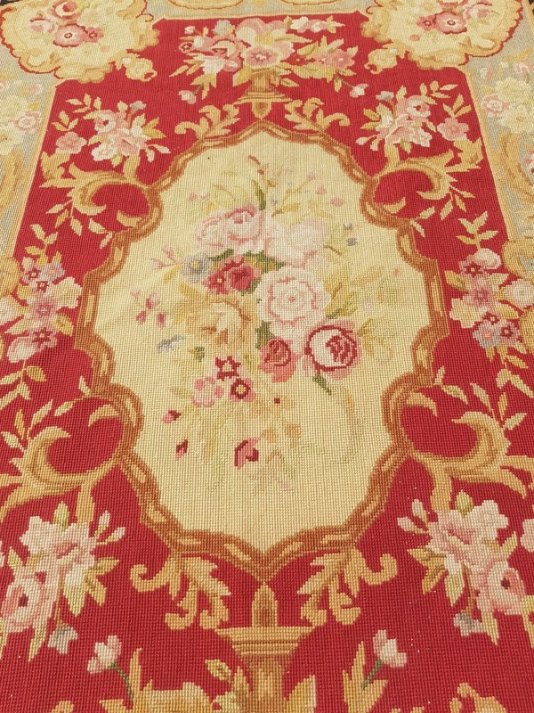 Vintage Handmade French Floral Needlepoint Rug Wool Carpet 149x85 cm gallery