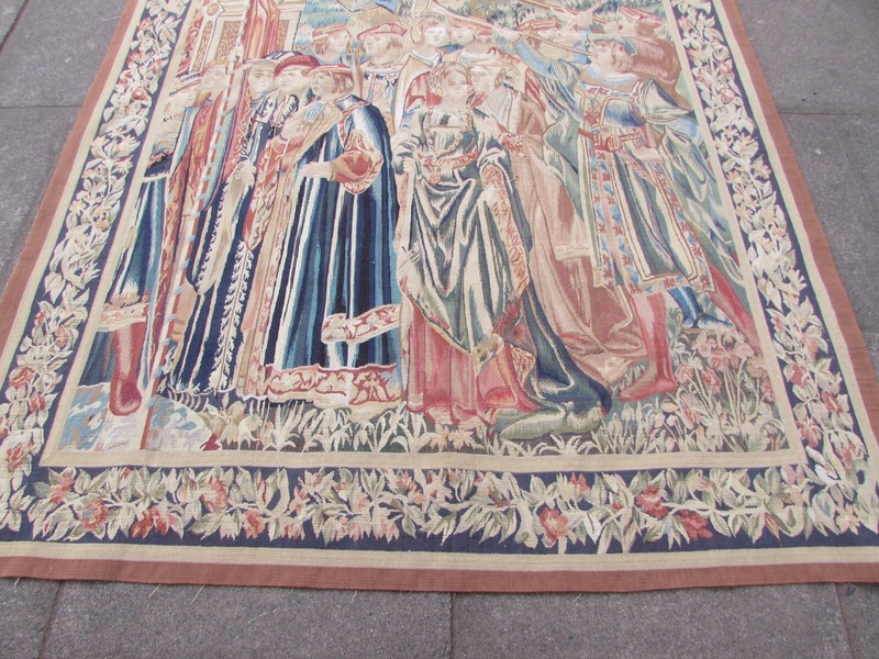 Vintage Hand Made French Design Original Wool Beige Aubusson Tapestry 268X166cm gallery