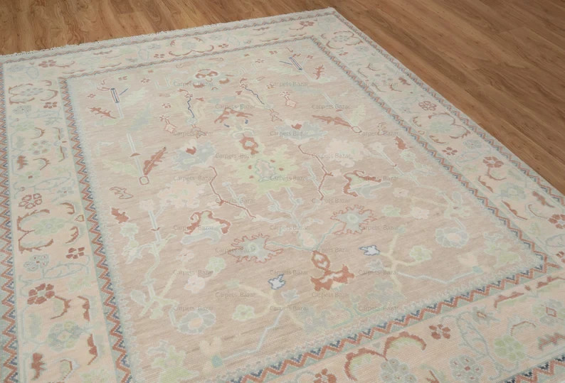 Vintage Turkish Oushak Rug, Beige 9X12 ft, Handmade Wool, Bohemian Anatolian gallery