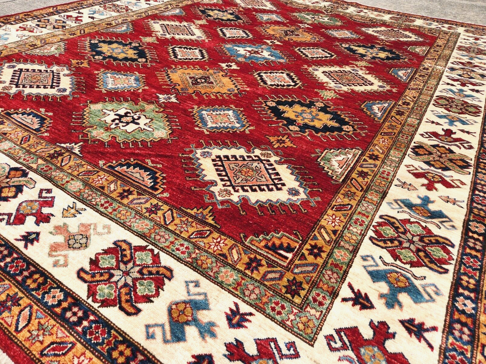 8'x10' HAND-KNOTTED CAUCASIAN KAZAK SERAPE HERIZI TRIBAL WOOL RED RUG gallery