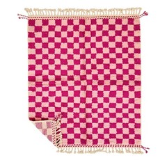 Moroccan Handmade Beniourain Rug 5’3×6’1 Berber Checkered Pink Wool Rug
