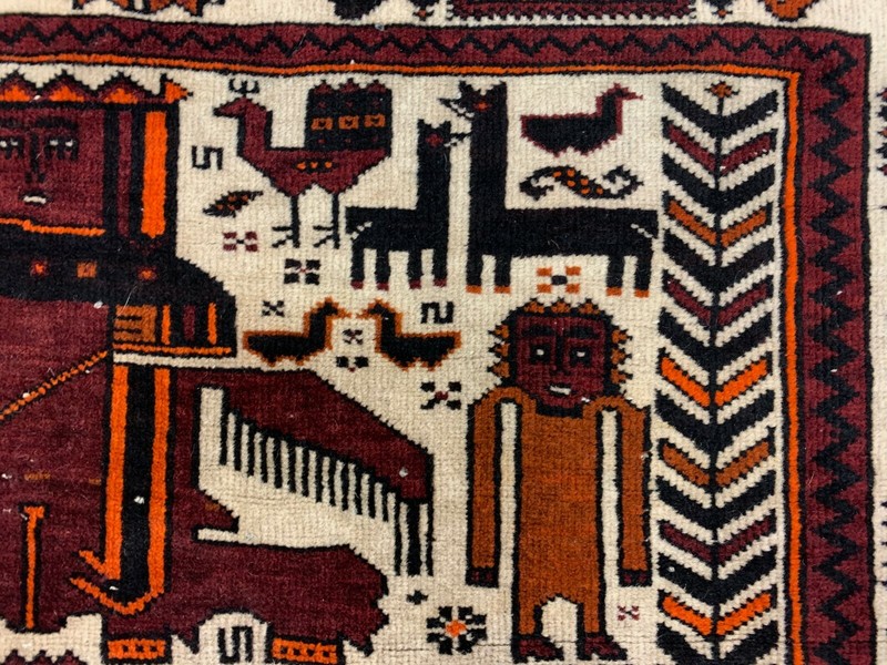 Vintage Tribal Lion Rug 204x110 cm, Old Tribal Wool Carpet, Black, Red Cream gallery