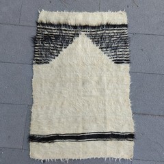 Vintage Angora wool Small Rug Shaggy Blanket Handmade Mohair Rug 2.33 x 3.51 ft