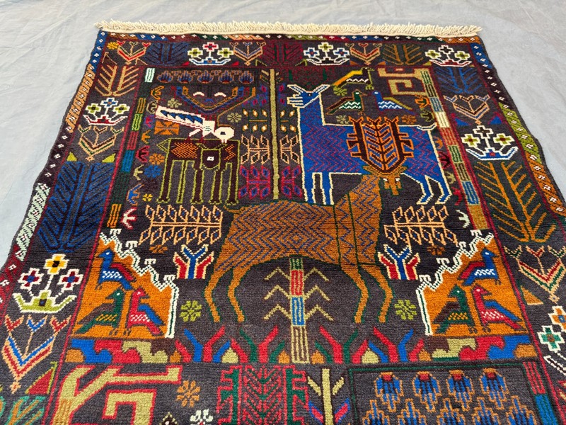 3'9x6'9 ft Vintage Caucasian Pictorial Animal Handmade Tribal Wool Area Rug gallery