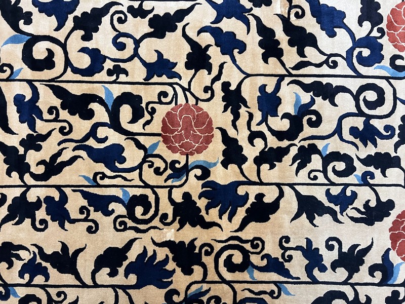 10x14 Chinese Peking Rug Allover Pattern Beige Black Blue Handmade Vintage 1940s gallery
