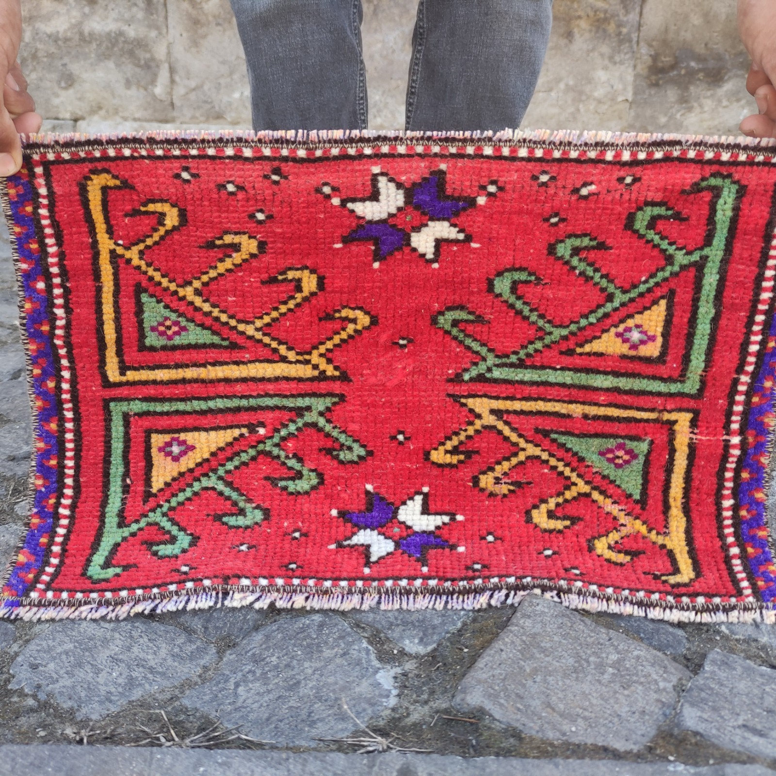 2x1 Turkish Canakkale Vintage Small Rug 48 x 31 cm Bath Mat 1.57 x 1.02 ft gallery