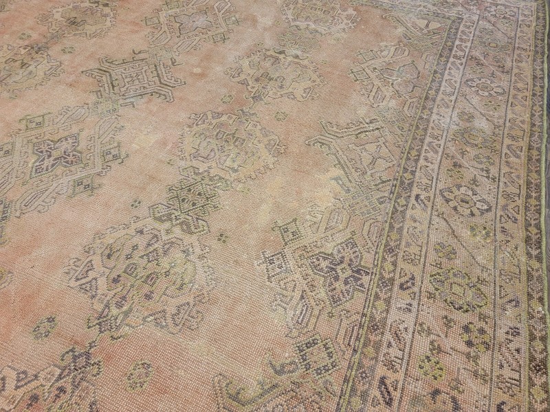 ANTIQUE handwoven Turkish Oushak 11'5"x14ft soft colors circa 1920s gallery