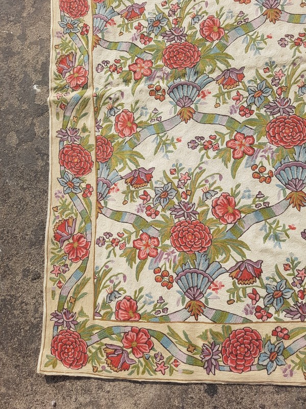 Vintage Traditional Handmade Kashmiri Crewel Wool Flatweave Rug 180x120 cm gallery