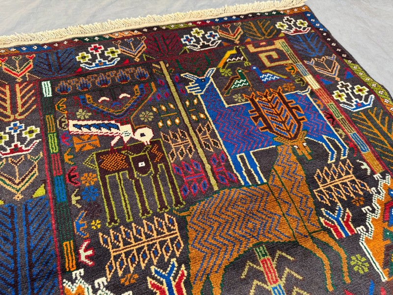 3'9x6'9 ft Vintage Caucasian Pictorial Animal Handmade Tribal Wool Area Rug gallery