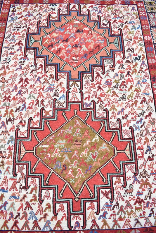 1990's Never Been Used Caucasian Kilim Rug Oriental Shahsavan Soumak Kilim Rug gallery