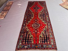 3’8×10’2ft Vintage Caucasian Hand Knotted Wool Double Hexagonal Medallion Runner