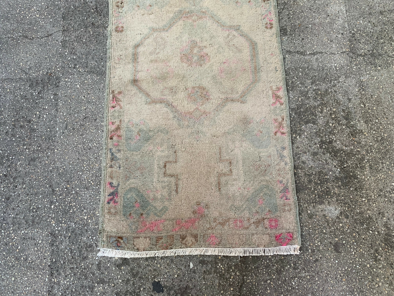 1'10'' x 3'9'' Vintage Natural Rug Village Rug Handmade Carpet.SKU:V764 gallery