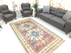 Red Faded Turkish Vintage Living Room Carpet, 5×8.7ft, Antique Handmade Rug,