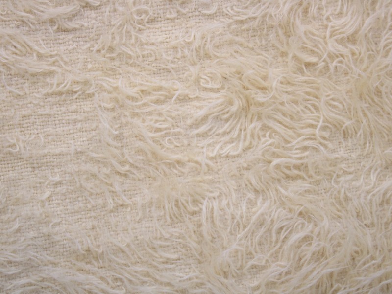 Vintage Hand Woven Shaggy Sheepskin Rug Natural Ivory Wool 5.5x6.6 ft gallery