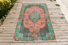 Turkish Rug 3×6 Handwoven Oushak Rug 114x206cm Natural Wool Carpet Muted Rug