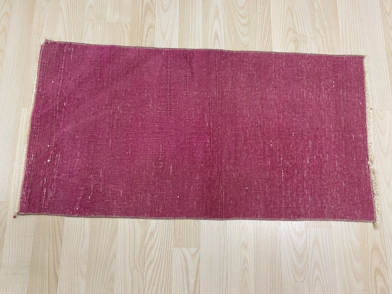 Vintage Turkish Overdyed Small Rug 1.5x2.8 Ft Pink Wool Small Accent Carpet gallery