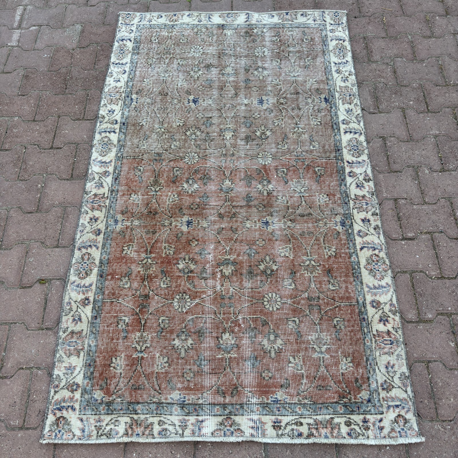 4x6 Faded Terracotta Ivory Wool Vintage Turkish Floral Handmade Rug-Tariff Free gallery