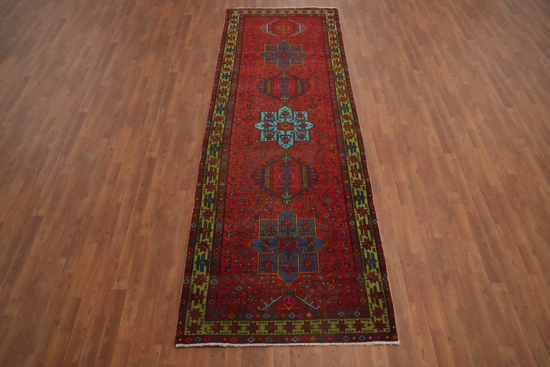 Red Wool Vintage Hand-knotted Tribal Traditional 11 ft Runner Rug 4x11 Carpet gallery