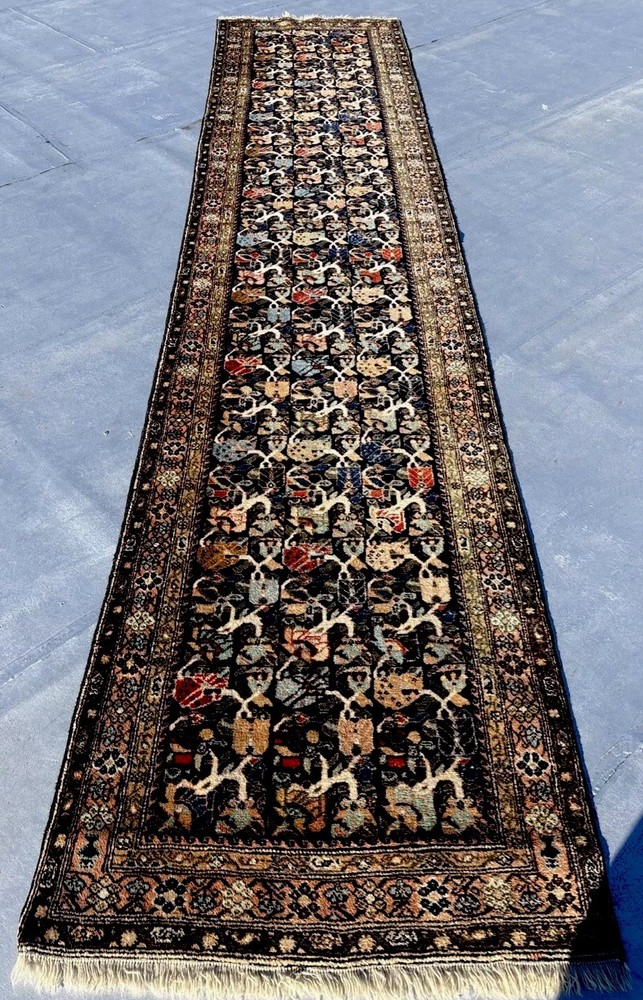 3 X 15 Rare Antique 100% Wool Kurdish Runner Rug Beautiful Pattern Arabesques