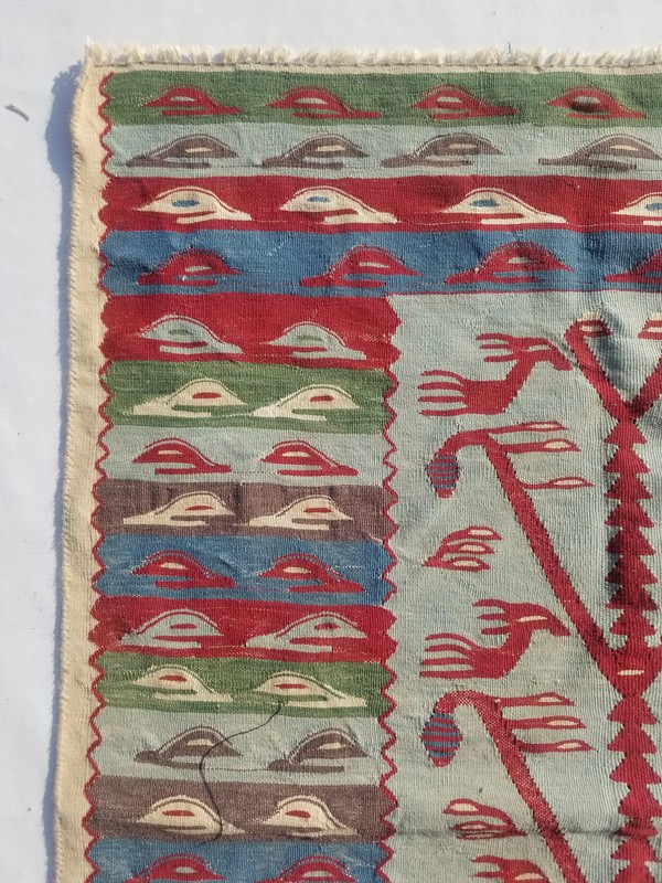 Vintage Traditional Handmade Turkish tree of life Wool Kilim 3.5x2.6ft gallery