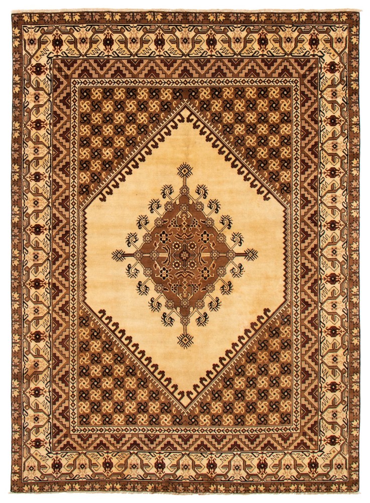 Vintage Hand-Knotted Carpet 7'7" x 10'4" Traditional Oriental Wool Area Rug