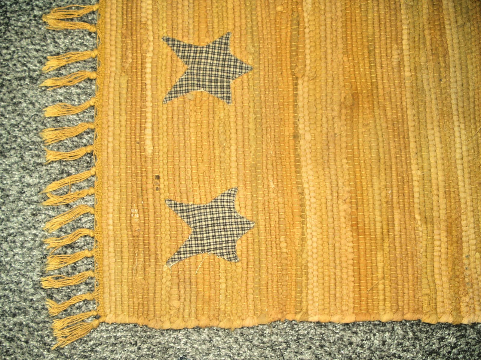 Vintage Folk Art Rug Hand Woven w/ Fringe 35" x 24" Hand Made Rectangle w/ Stars gallery