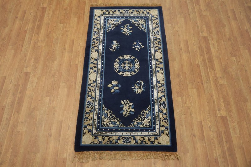 Vintage 3x6 Hand-Knotted Wool Rug with All-Over Geometric Design in Rich Blue gallery