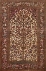 Floral Pre-1900 Antique Traditional Vegetable Dye Ivory Rug 5×6 ft Hand-knotted