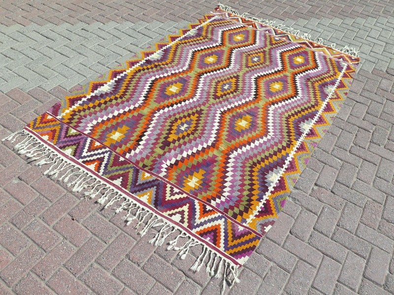 Oriental Kilim Boho Rugs, Handmade Floor Carpet, Large Teppiche Tapi Rug 66"x96" gallery