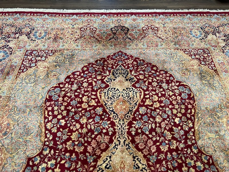 Kirman Deluxe Rug 9x12 Floral Medallion Wool Authentic Carpet Maroon Blue Beige gallery