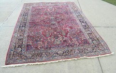 Antique Oriental Rug Carpet Sarouk Mohajeran 6×9 ft Reds and Blues Mint