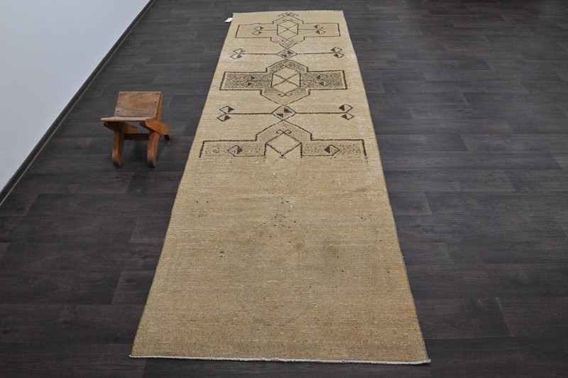 Vintage Turkish Runner Rug 3x11ft Wool Anatolian Handmade Hallway Oushak BEIGE gallery