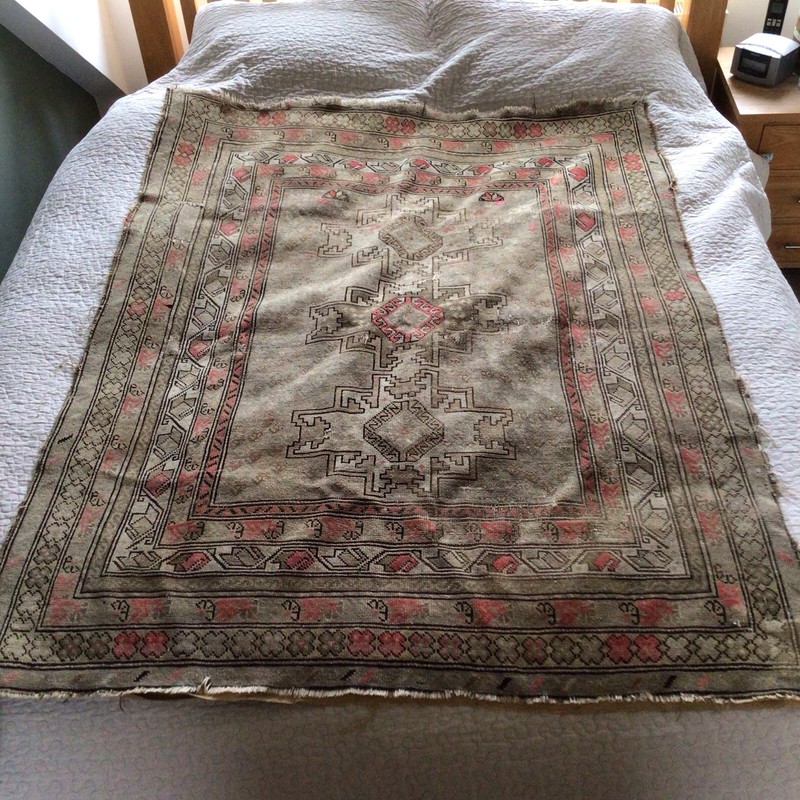 Antique Caucasian Shirvan Kazak Well Worn Repaired & Loved Rug Size 50” x 63.5” gallery