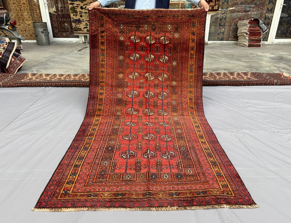 Red Antique Afghan Bokhara Rug 4x6 Fine Handmade Persian Style Oriental Carpet
