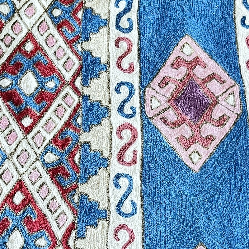 India Hand Hooked Wool Kashmir Indian Chain Stitch Crewel Rug 48x30 Vintage gallery