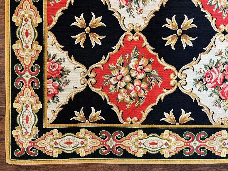 Wide Runner Rug 6x17 ft Custom Made Vintage Stark Carpet Red Black Ivory Floral gallery