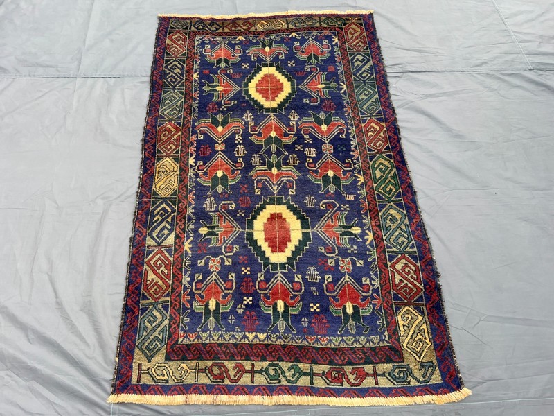 3'6" x 5'9" Vintage Afghan Hand-Knotted Baluchi Rug, Rare Tribal Pattern Rug gallery