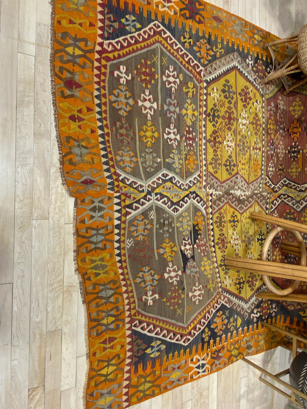 Stunning 1939s Antique Wool Natural Dye Flat-Woven Cappadocia Kilim 6'5''x12' gallery