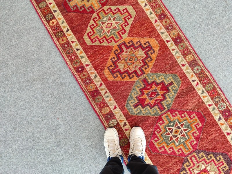 Rare Antique rug 3x12, Red Turkish runner 3x12 vintage, Heriz rug, Herki rug gallery