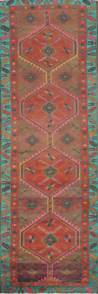 Traditional 13' Runner Rug 4x13 Vintage Handmade Wool Geometric Carpet