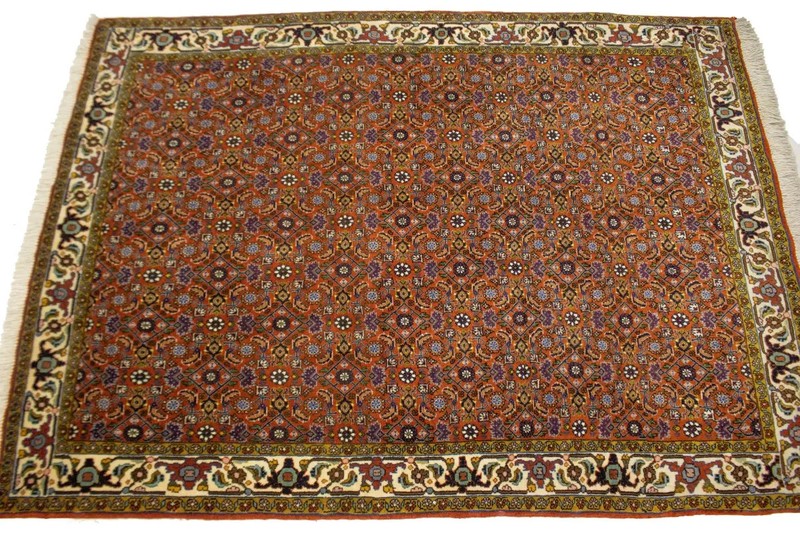 Vintage 4X5 Handmade Wool Oriental Rug Thick Pile Orange Floral DesignCarpet gallery