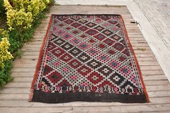 Turkish Kilim 58”x89” Handwoven Adana Cicim Kilim 150x228cm Vintage Tent Rug