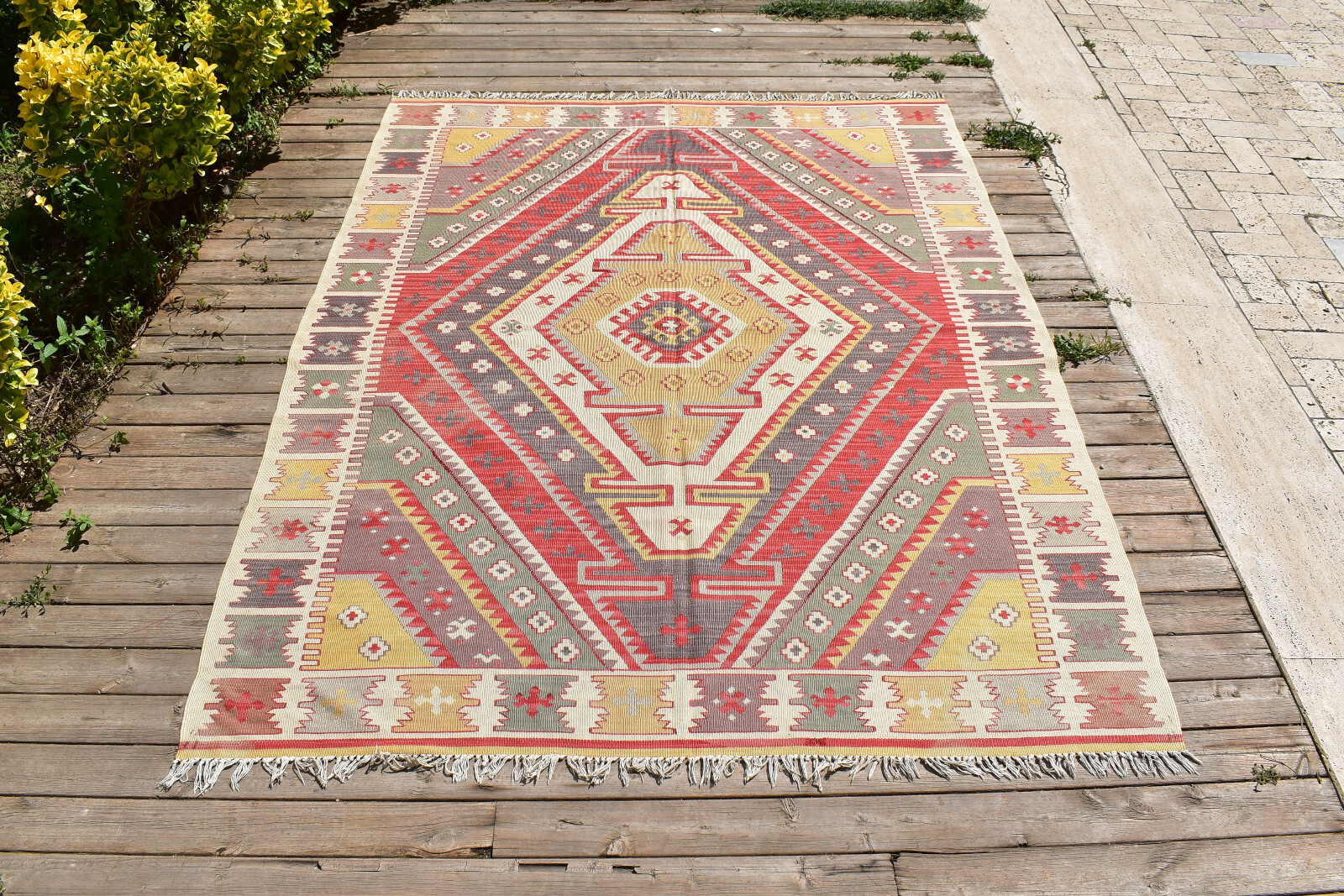 Turkish Kilim Rug 62''x83'' Handwoven Vintage West Anatolian Kilim 160x213cm gallery