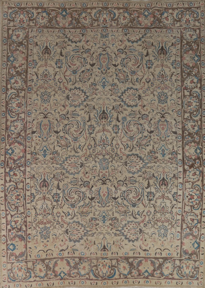 Vintage Floral Wool Tebriz Traditional Area Rug 9x11 Wool Hand-knotted Carpet