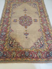 Antique Oriental Hand-Knotted Wool Area Rug Beige/Red/Green/Blue 3’4″ x 5’1″