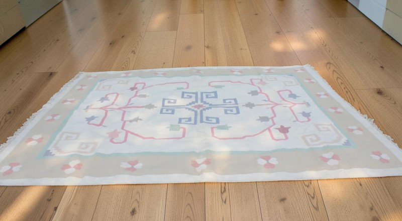 VIntage 8 x 10 Vintage Hand Woven Flat Weave Wool Rug Greek Key Bo gallery