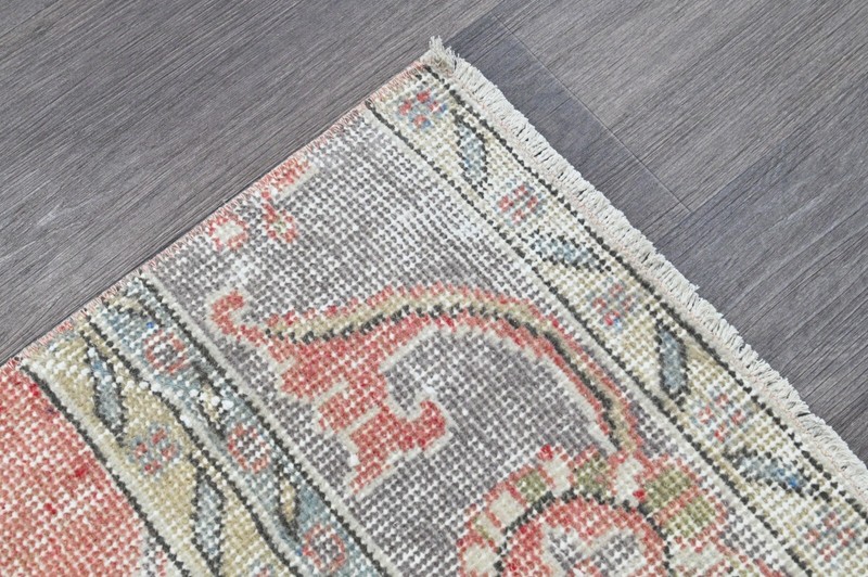Vintage Turkish Runner Rug 2x5ft Wool Anatolian Handmade Hallway Oushak RED gallery