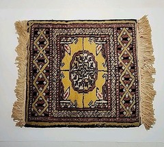15×12″ Handknotted Antique Wool Rug Mat Vintage Black Rust Gold Dollhouse -cc